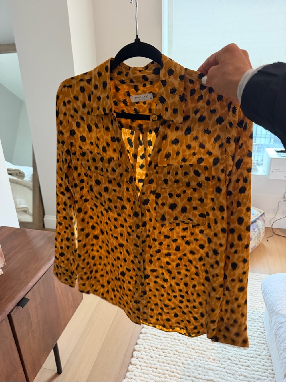 Equipment Gold and Black Leopard-Print Silk Blouse